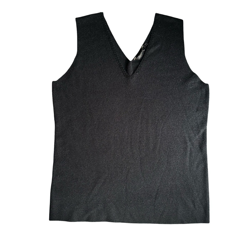 George Black V-Neck Knit Tank Top Size XL Sequin Neckline Neutral Bussiness
